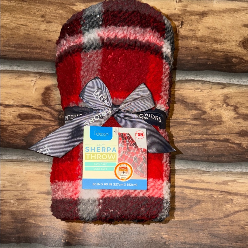 Interiors by Design Red Plaid Sherpa Throw Blanket